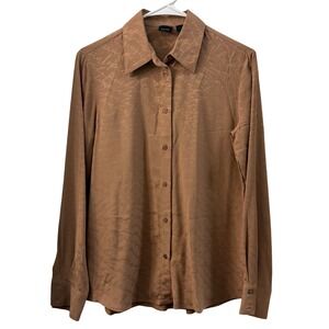 PINKO‎ Womens Tan Script Logo Jacquard Button Up Shirt Top Size 38 US2 Office